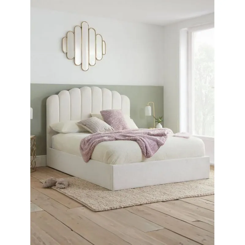 GENERICO - CAMA 2 PLAZAS TAPIZADA  COLOR MARFIL - BOX TARIMA Y CABECERA