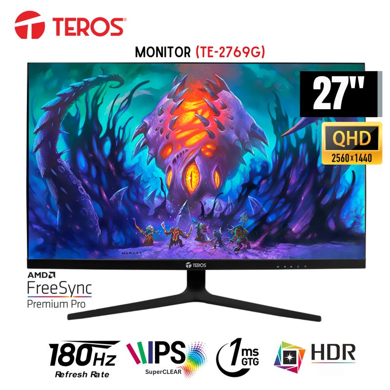 TEROS - Monitor Plano Gaming Teros TE-2769G, 27" QHD IPS, 180 Hz, 1ms, HDMI