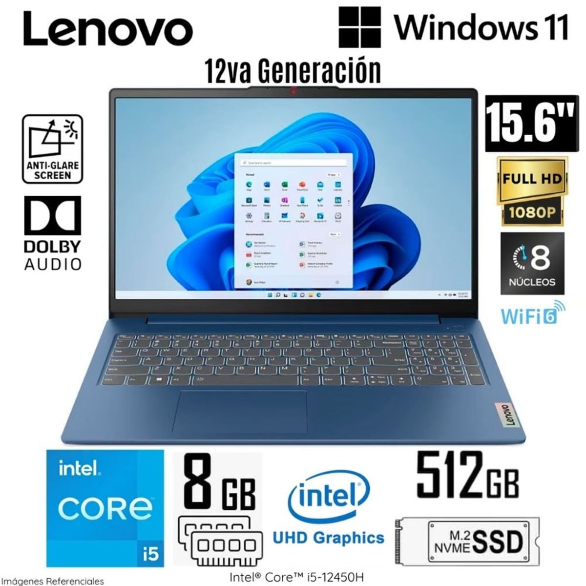 ASUS - Laptop Lenovo IdeaPad Slim 3 15IAH8 Intel Core i5-12450H 8GB RAM 512GB SSD 15.6"  FHD  Abyss Blue