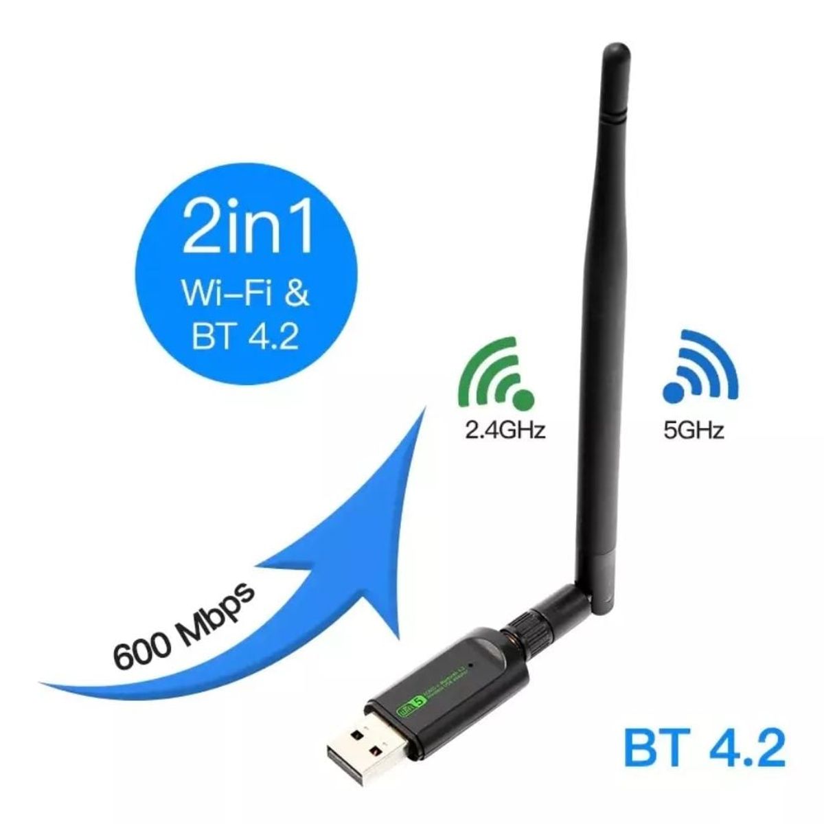 SEISA - Adaptador USB WiFi Doble Banda 2.4 G & 5.8 G + Bluetooth SEISA 4515AC