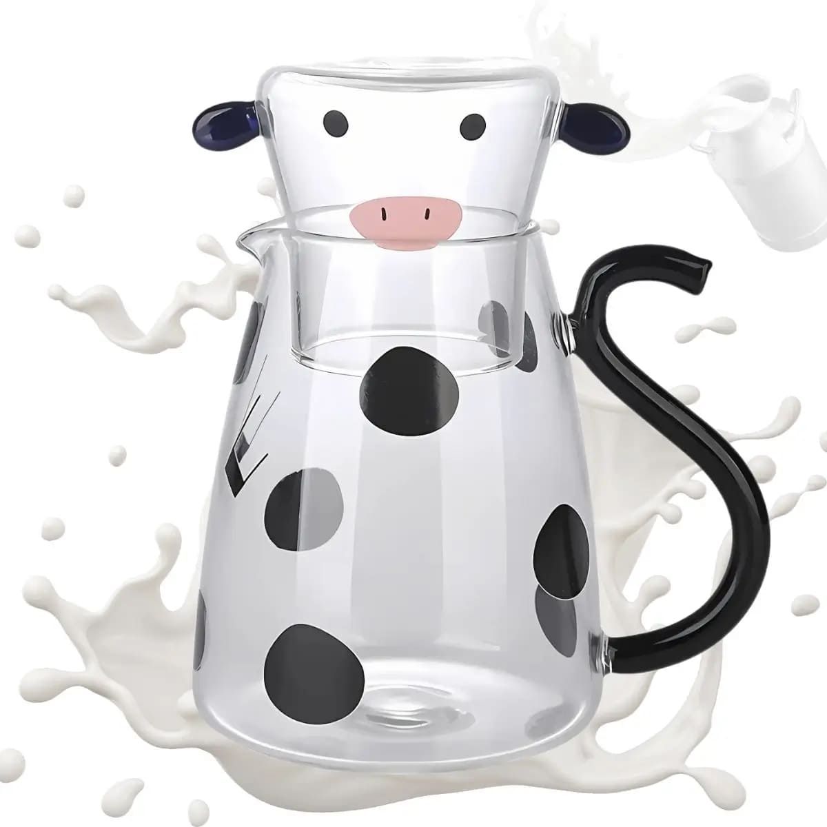 ELMEJORPRECIO - Jarra de Borosilicato Con Vaso Modelo Vaca