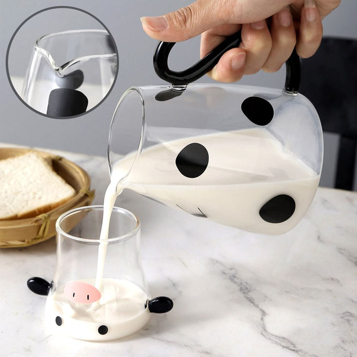 ELMEJORPRECIO - Jarra de Borosilicato Con Vaso Modelo Vaca