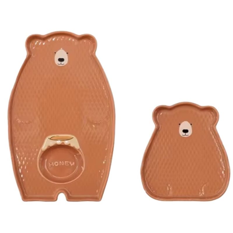 ELMEJORPRECIO - Set de Platos Decorativos Modelo Oso Kuma Marrón