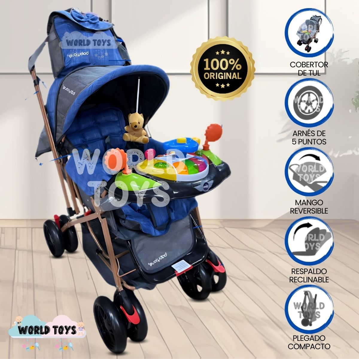 BABY - Coche Cuna con Bolso Pañalero «SHABERT PLUS» Blue