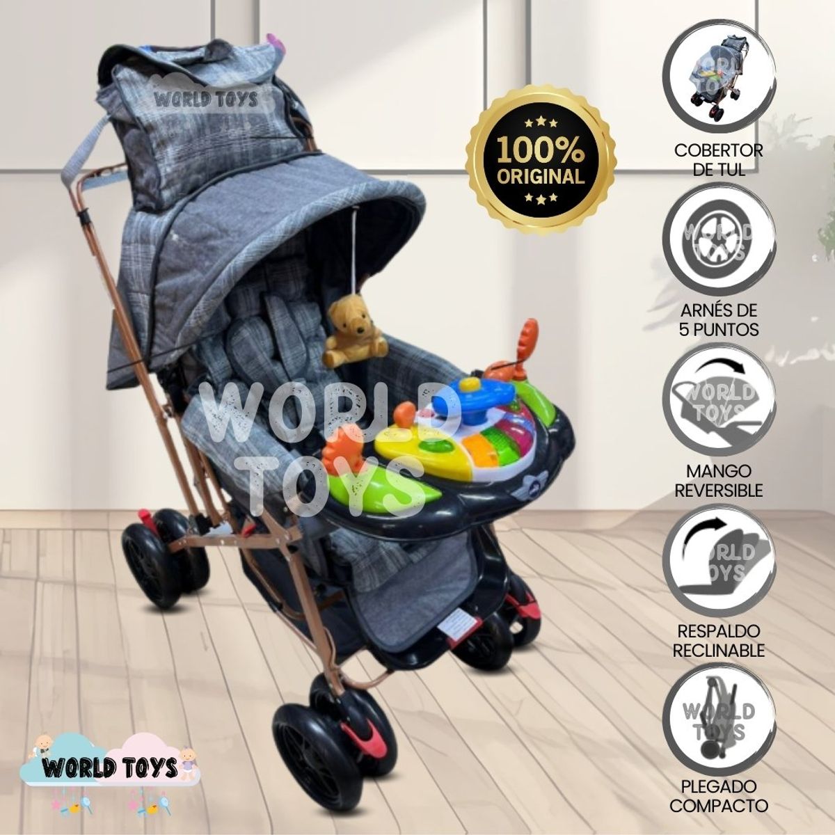 BABY - Coche Cuna con Bolso Pañalero «SHABERT PLUS» Gray