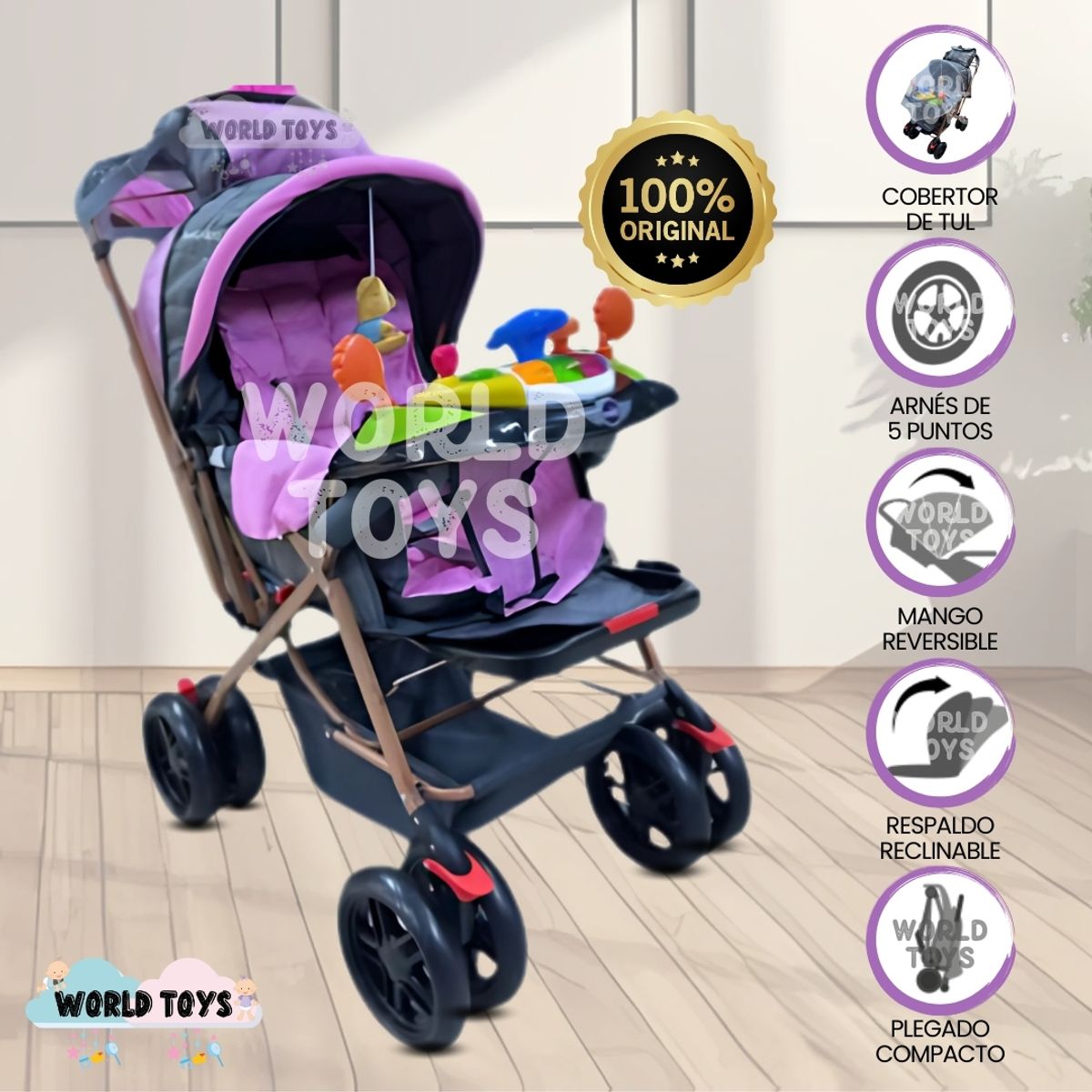 BABY - Coche Cuna con Bolso Pañalero «SHABERT PLUS» Pink