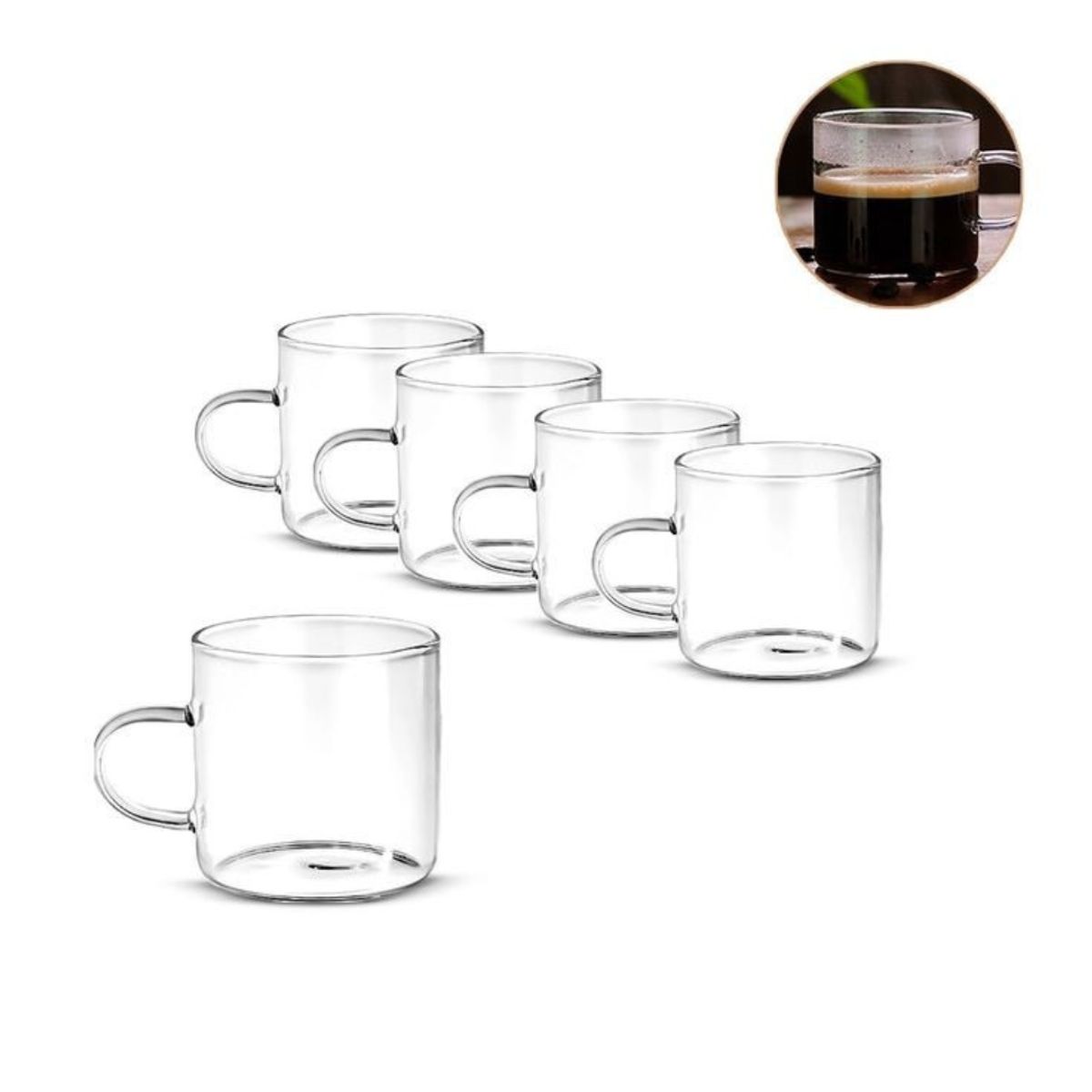GENERICO - Set de 6 Tazas de Vidrio Borosilicato para Espresso – 80 ml