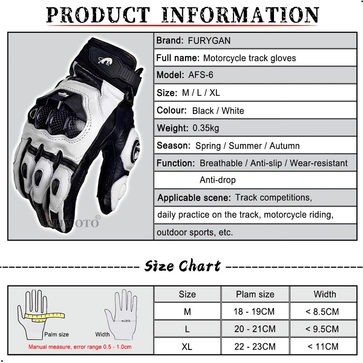 GENERICO - Guantes Furygan Para Moto Cuero Natural Proteccion Nudillos