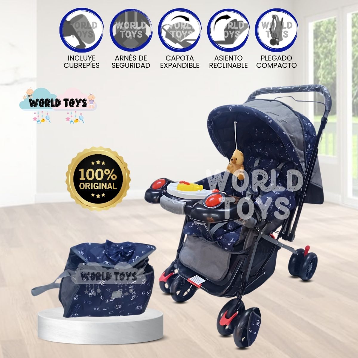 BABY - Coche Cuna con Bolso Pañalero «SHABERT II» Blue