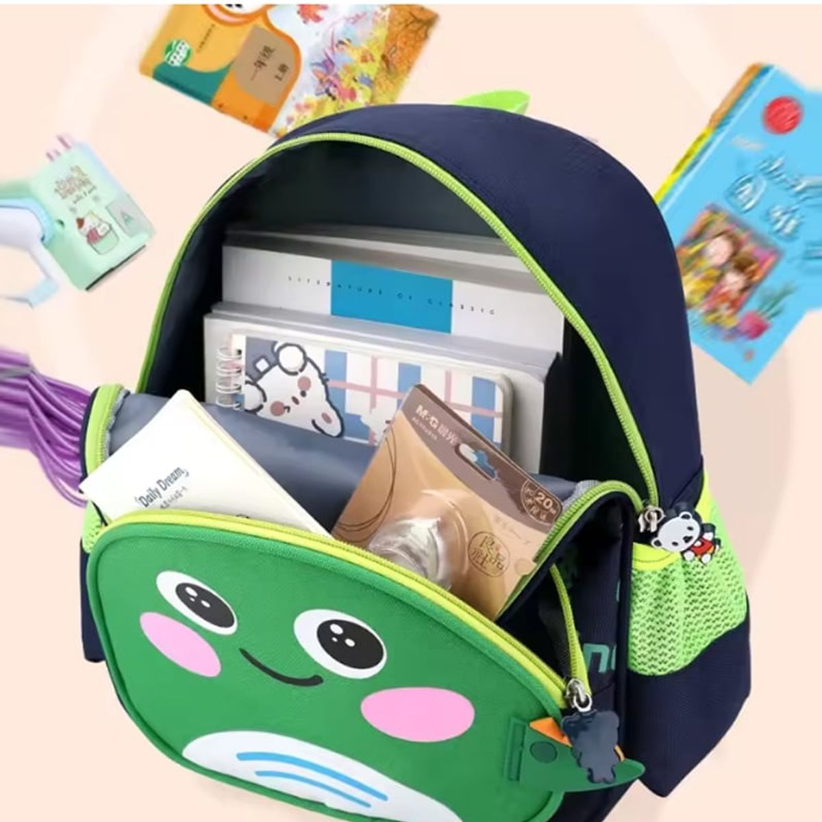 OVOTOUMI - 4 en 1 Mochila Infantil Lonchera Estuche XG -Azul