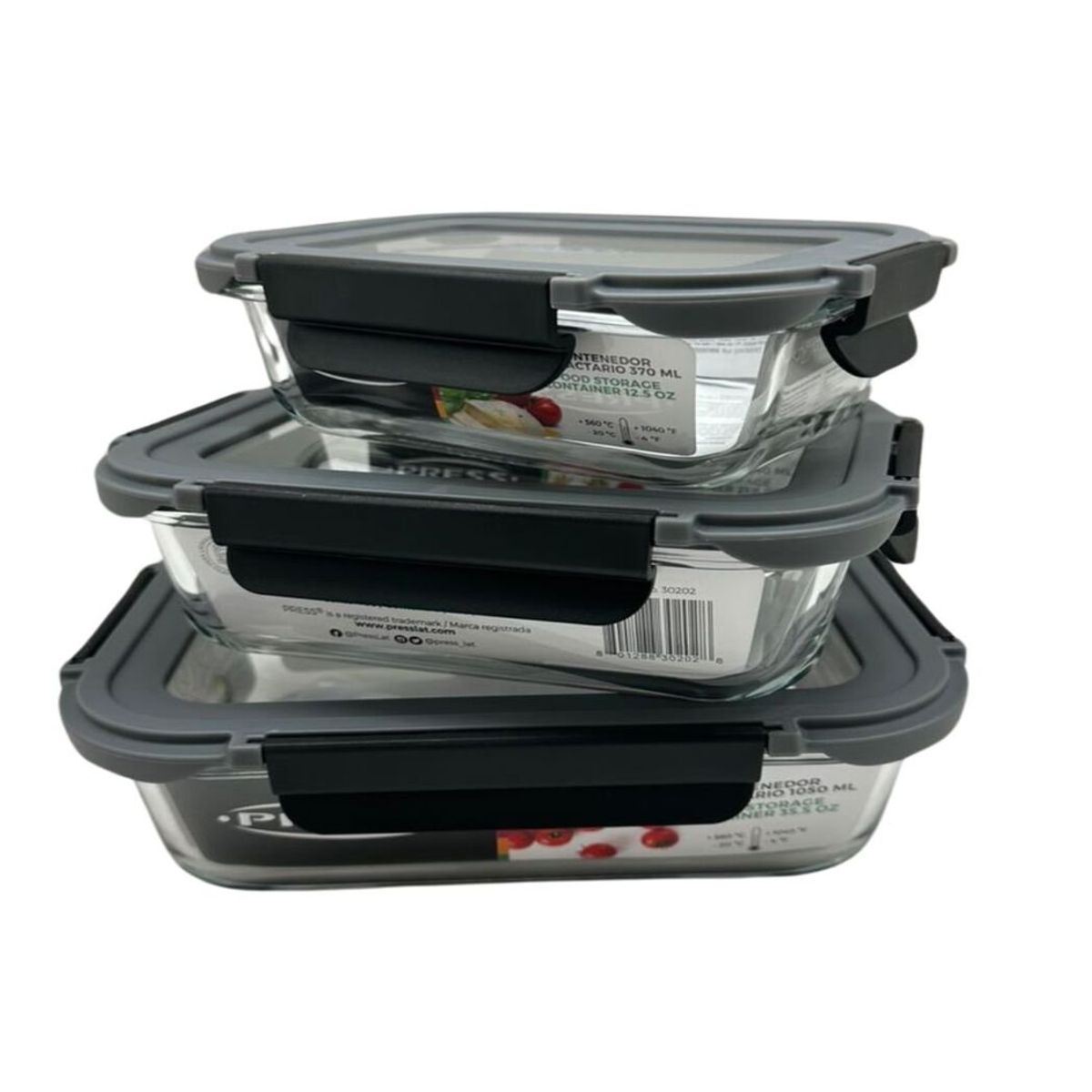 PRESS - Refractario con tapa de vidrio gris 1050ML