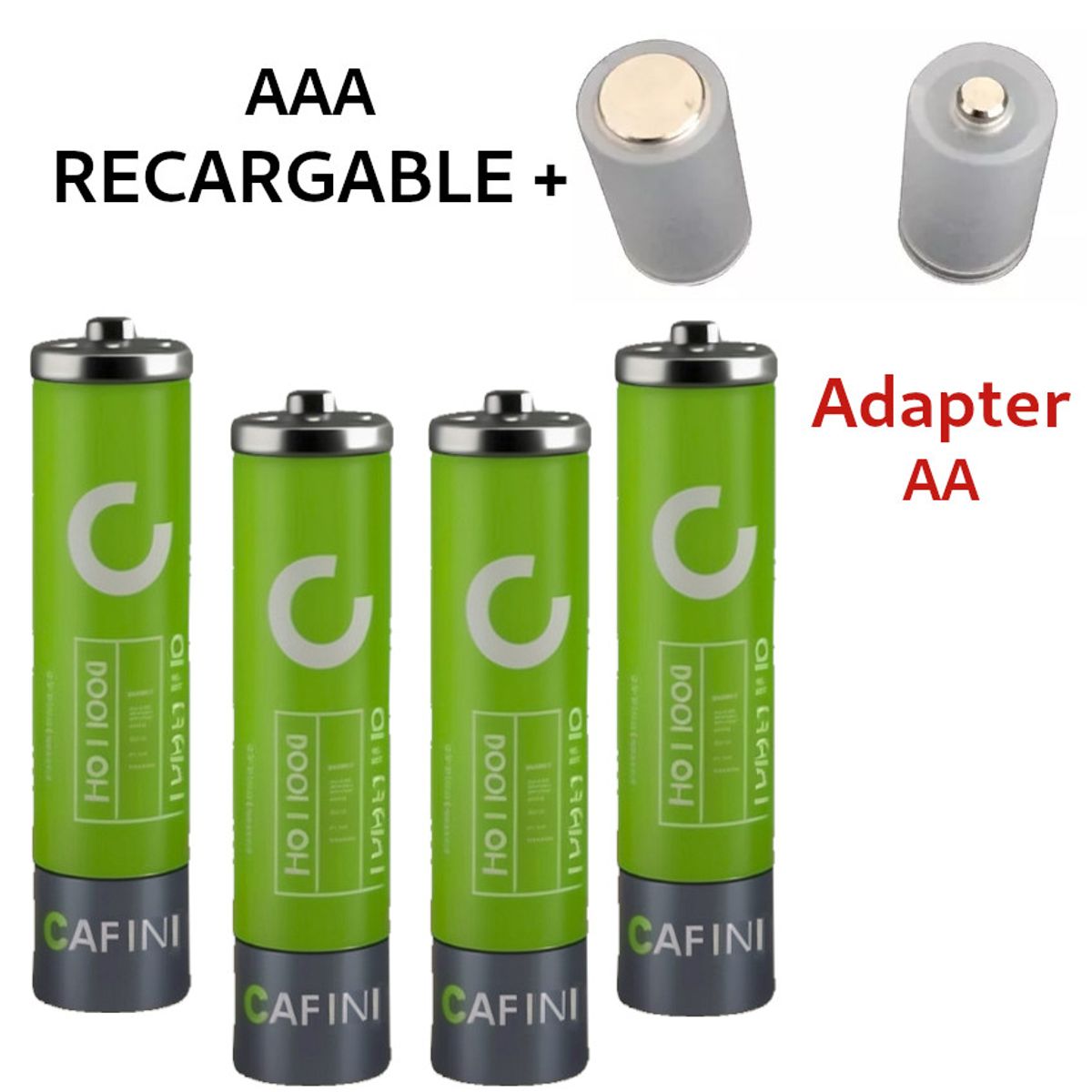 GENERICO - Lote 4 Pilas AAA RECARGABLE + Adaptador AAA a AA