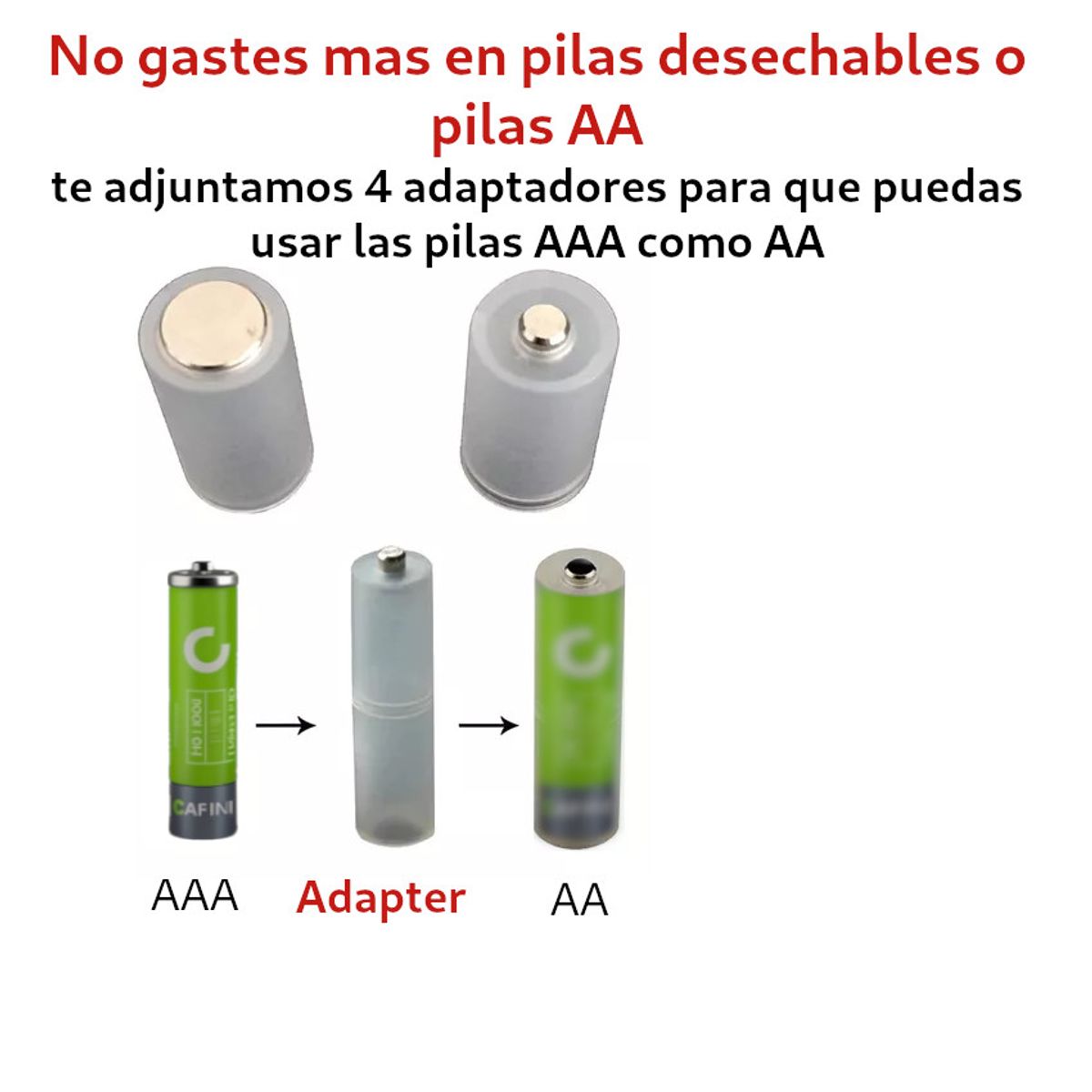 GENERICO - Lote 4 Pilas AAA RECARGABLE + Adaptador AAA a AA