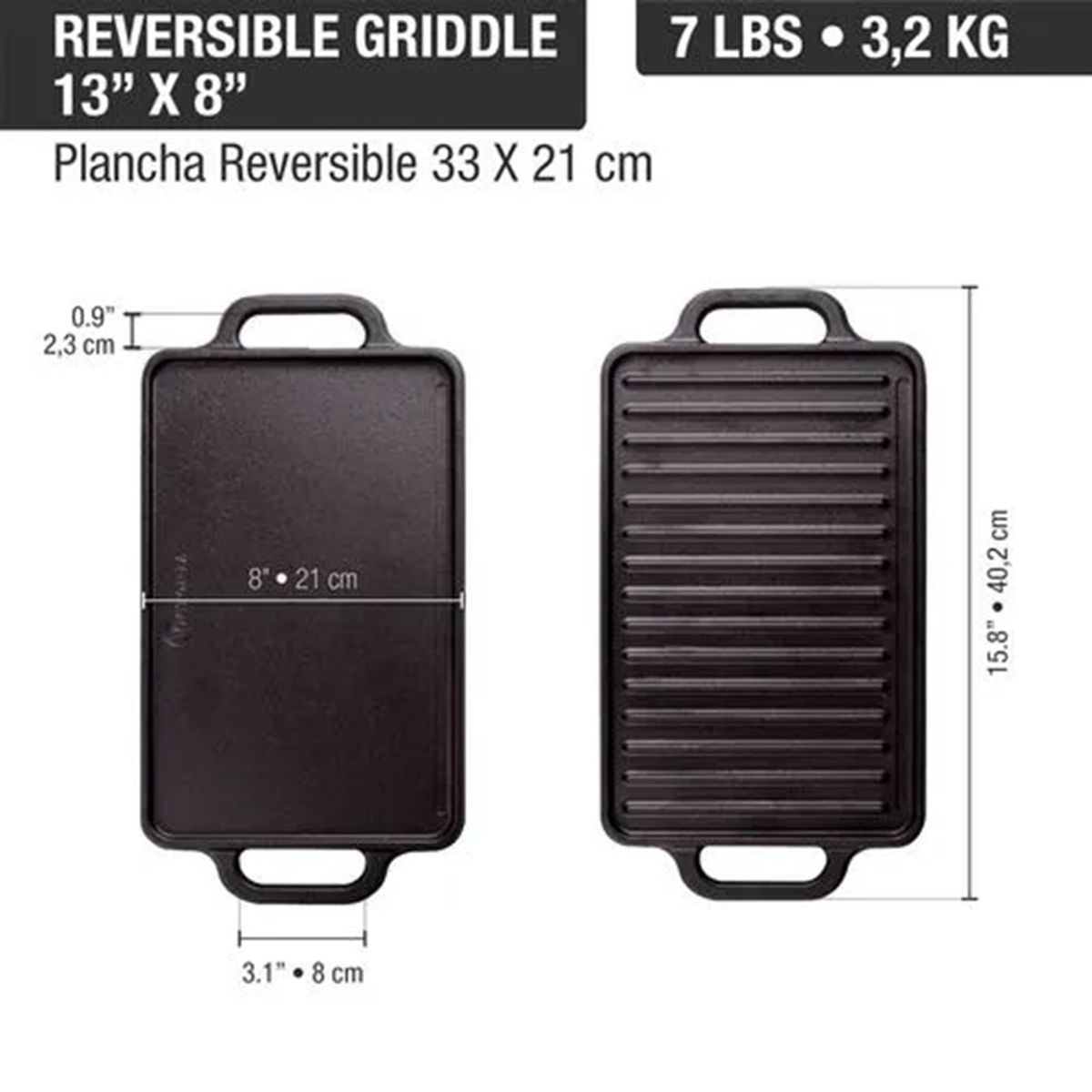 VICTORIA - PLANCHA ASADORA VICTORIA HIERRO FUNDIDO ESMALTADA REVERSIBLE 21X33 CM