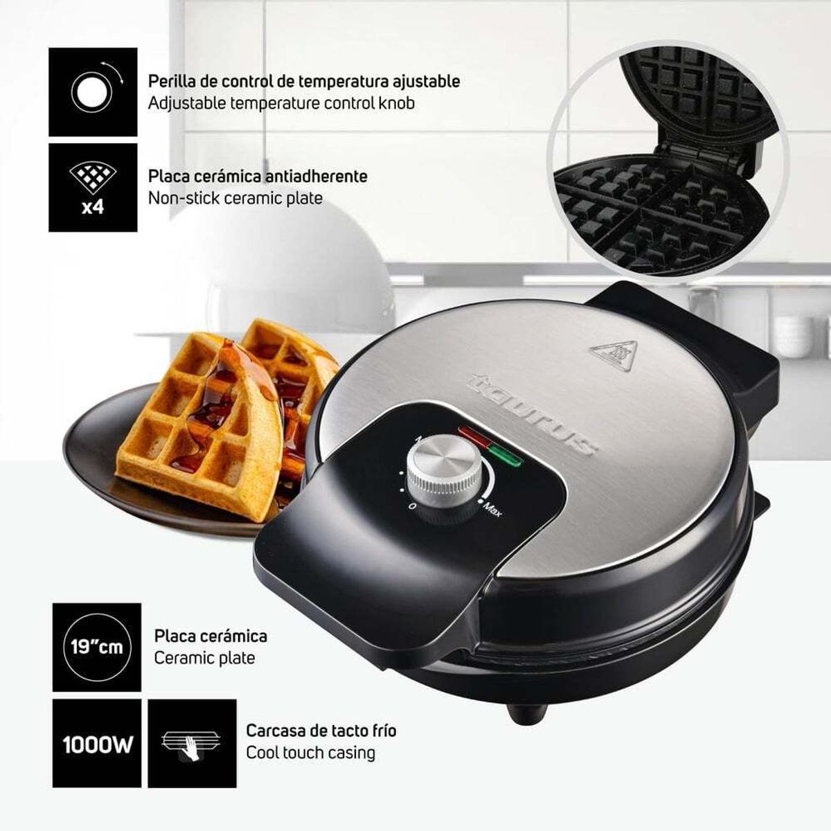 TAURUS - Waflera 1000 watts Black Taurus Sweet Cooking