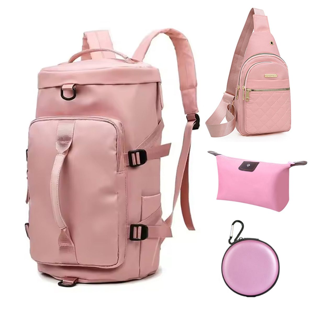 OVOTOUMI - 4 en 1 Mochila Cartera Bolso Juvenil de Mujer Impermeable YSG-Rosa