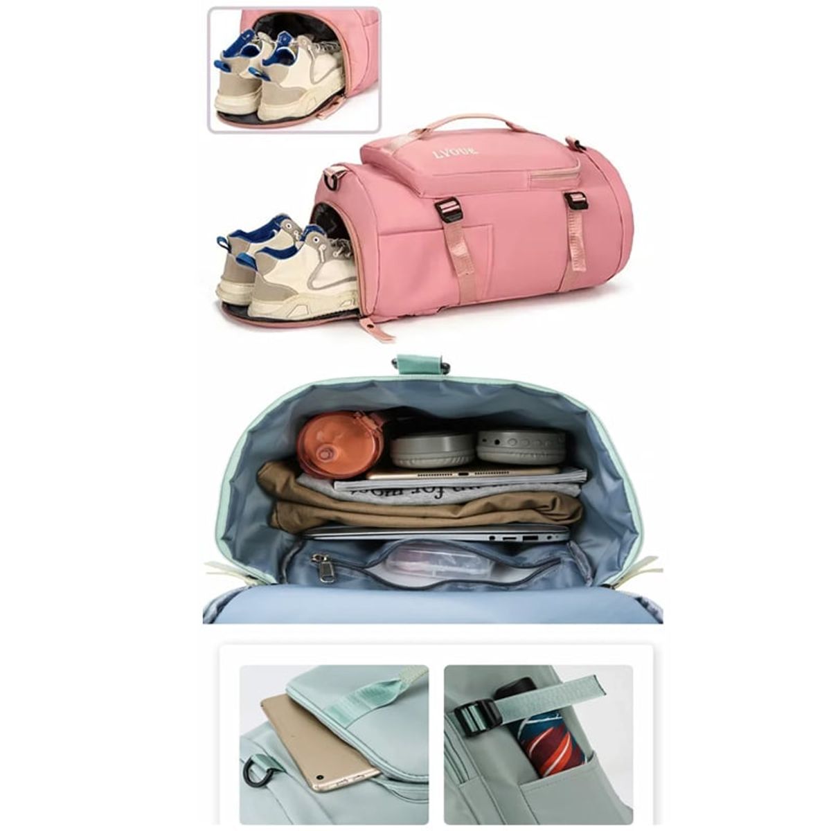 OVOTOUMI - 4 en 1 Mochila Cartera Bolso Juvenil de Mujer Impermeable YSG-Rosa