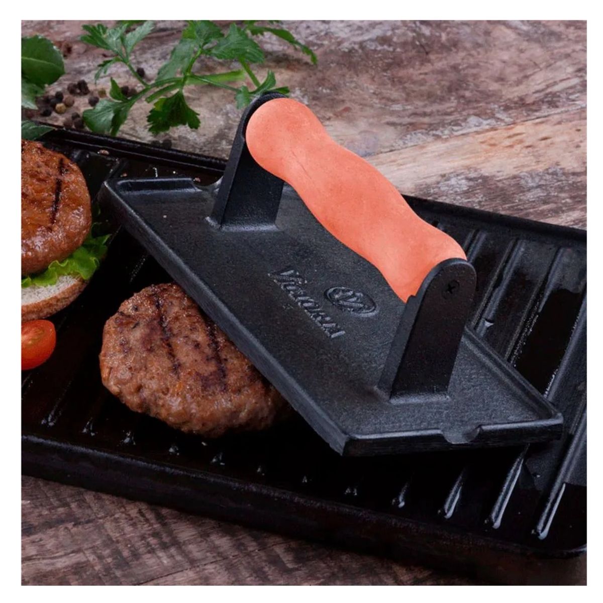 VICTORIA - PLANCHA PRENSA PARRILLERA VICTORIA PISADOR DE CARNES 22 CM PRECURADO