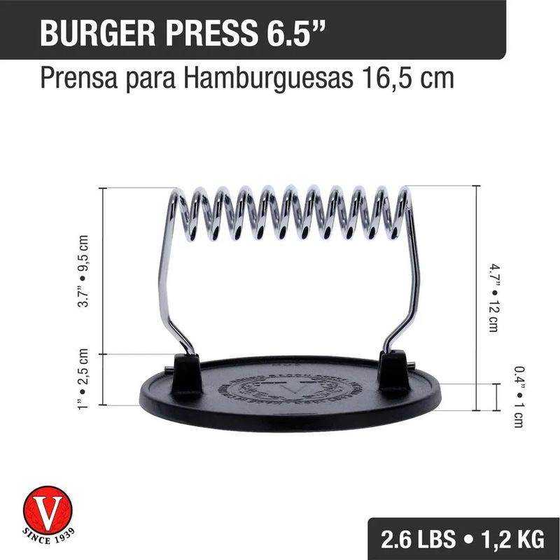 VICTORIA - PLANCHA PRENSA PARRILLERA VICTORIA PISADOR DE CARNES 16.5 CM