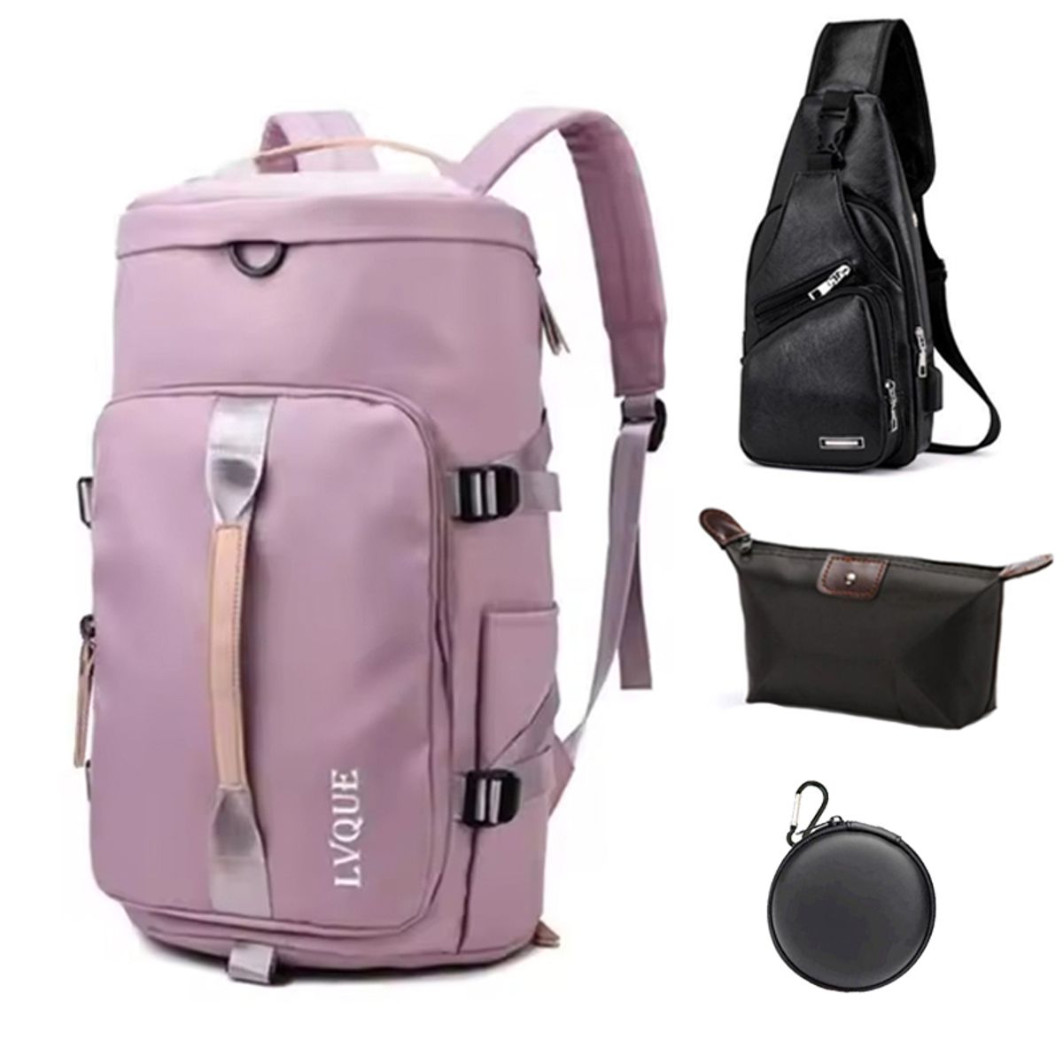 OVOTOUMI - 4 en 1 Mochila Cartera Bolso Juvenil de Mujer Impermeable YSG-Morado
