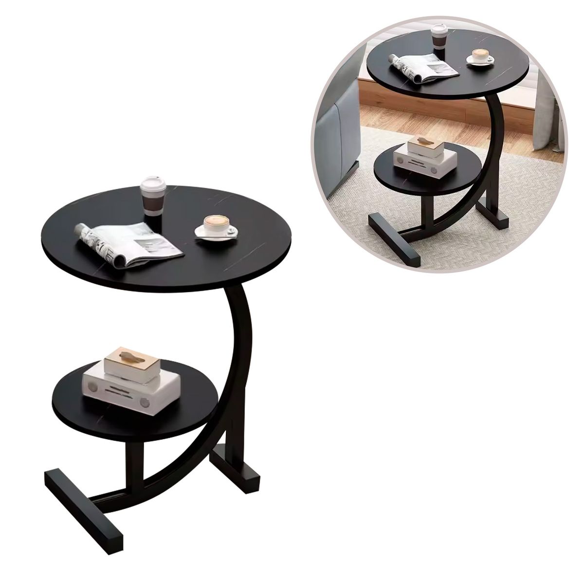 BUYPAL - Mesa de Centro en Forma de C Diseño Multifuncional