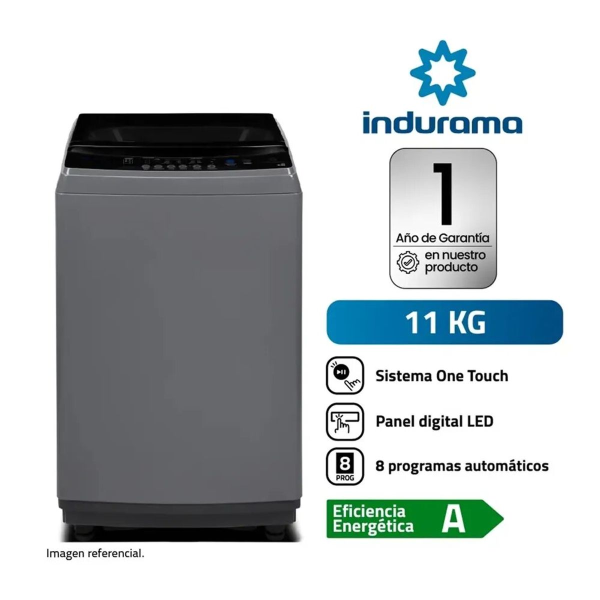 INDURAMA - Lavadora Automática INDURAMA LRI-11DGR 11 Kg Gris Oscuro