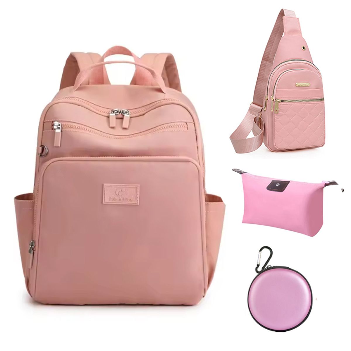 OVOTOUMI - 4 en 1 Mochila Cartera Bolso Juvenil de Mujer Impermeable ZXF-Rosa