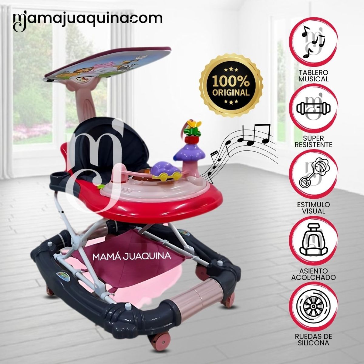 BABY - Andador con Tablero Musical «FIRST WALK» Dark Pink