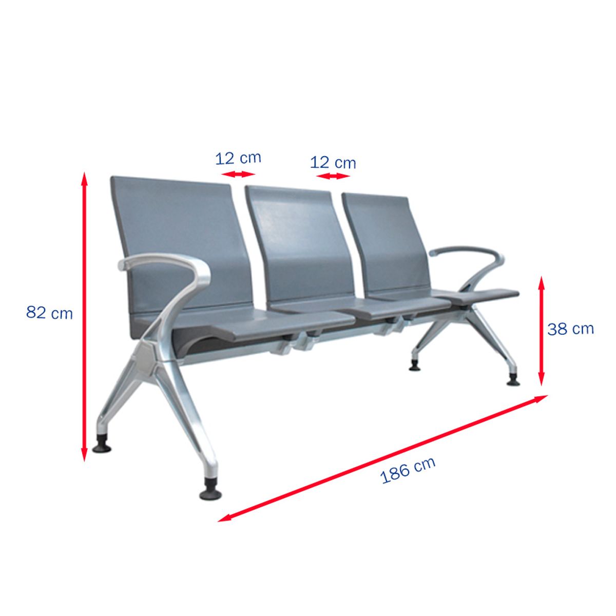 OFIDEAS - Tándem De Espera - Banqueta Zafiro Pu 3 Puestos Gris Ofideas