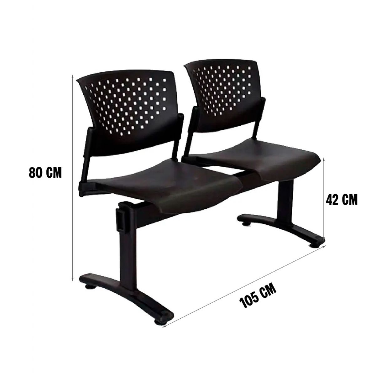 OFIDEAS - Banqueta De Espera Butterfly 2 Asientos Negro Estructura Negro Ofideas