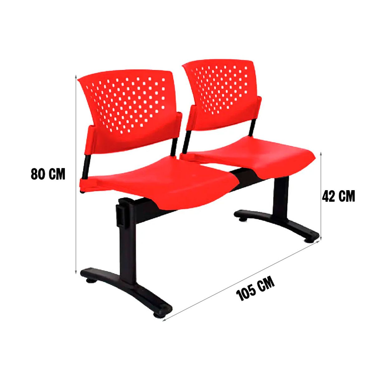 OFIDEAS - Banqueta De Espera Butterfly 2 Asientos Rojo Estructura Negro Ofideas