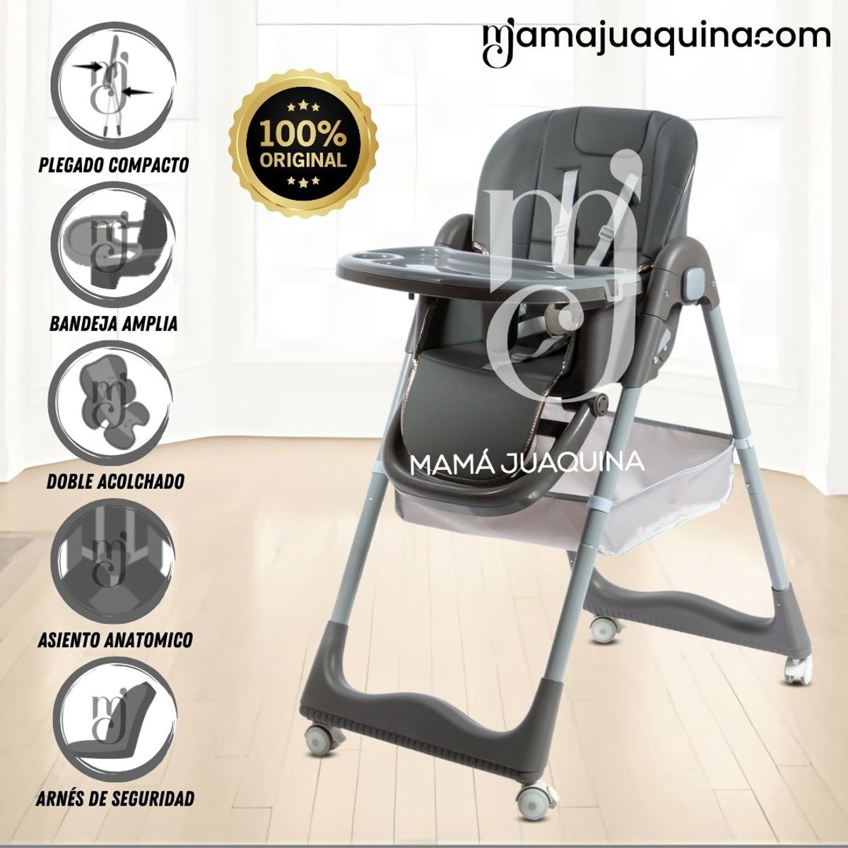 BABY - Silla de Comer Plegable «ALAI» Gray