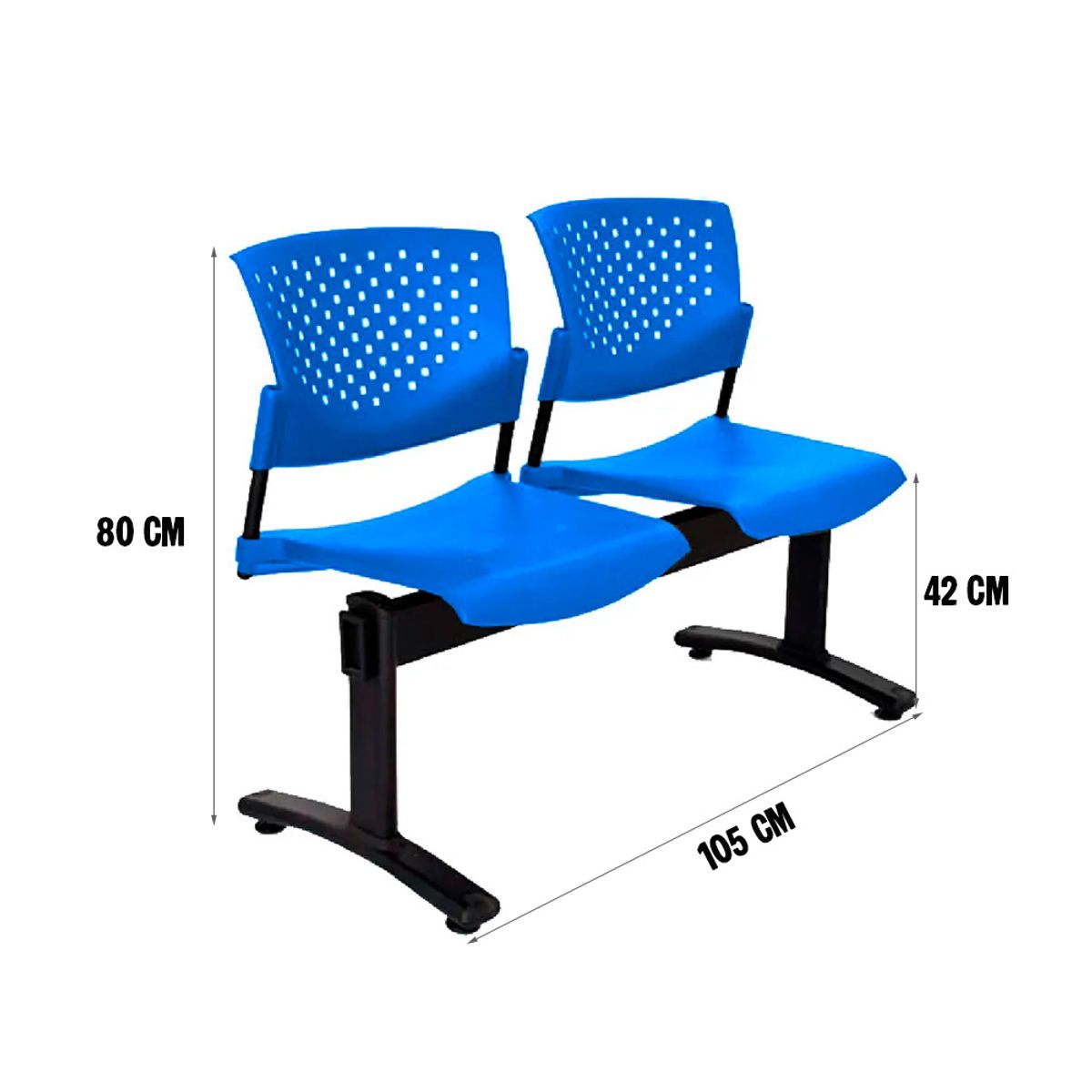 OFIDEAS - Banqueta De Espera Butterfly 2 Asientos Azul Estructura Negro Ofideas