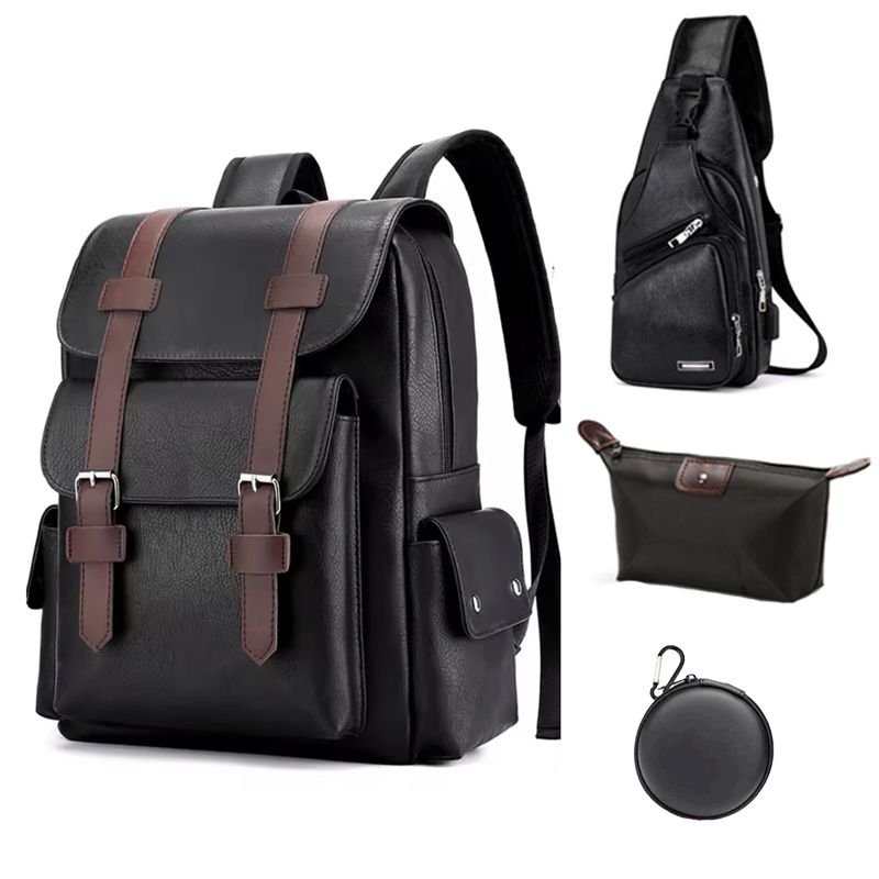 OVOTOUMI - 4 en 1 Mochila Cartera Bolso Juvenil hombre de  Impermeable SSG-Negro