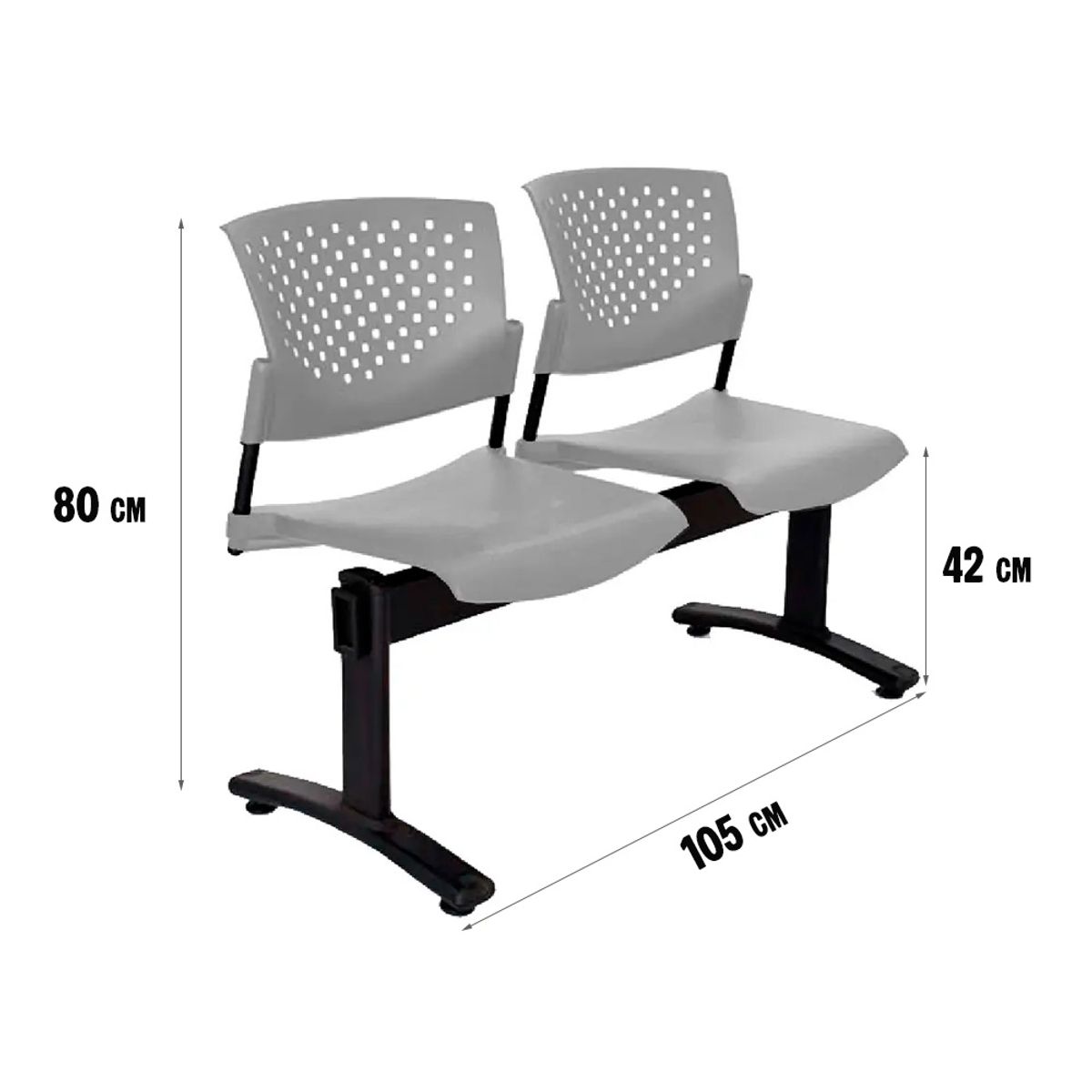 OFIDEAS - Banqueta De Espera Butterfly 2 Asientos Gris Estructura Negro Ofideas