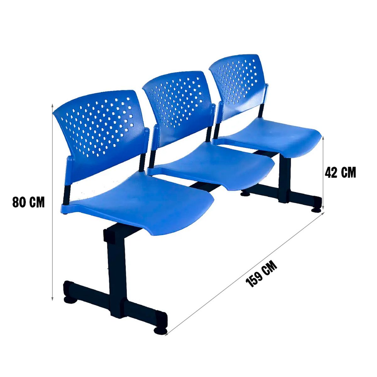 OFIDEAS - Banqueta De Espera Butterfly 3 Asientos Azul Estructura Negro Ofideas