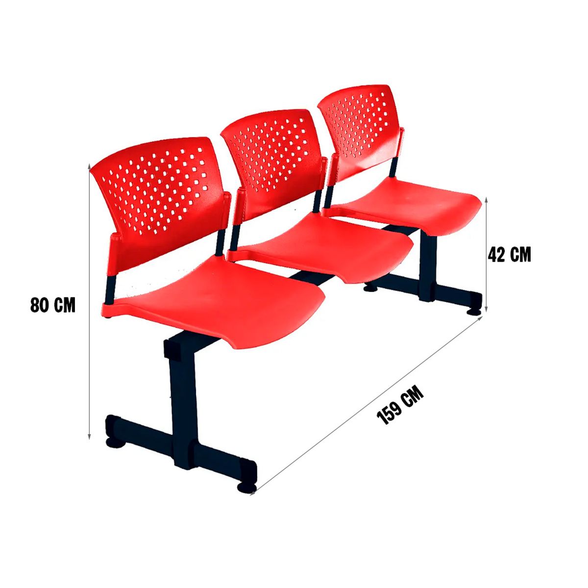 OFIDEAS - Banqueta De Espera Butterfly 3 Asientos Rojo Estructura Negro Ofideas