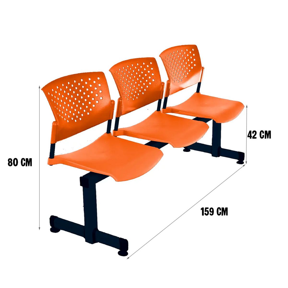 OFIDEAS - Banqueta Butterfly 3 Asientos Naranja Estructura Negro Ofideas