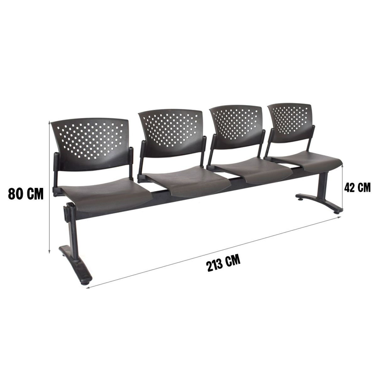 OFIDEAS - Banqueta De Espera Butterfly 4 Asientos Negro Estructura Negro Ofideas