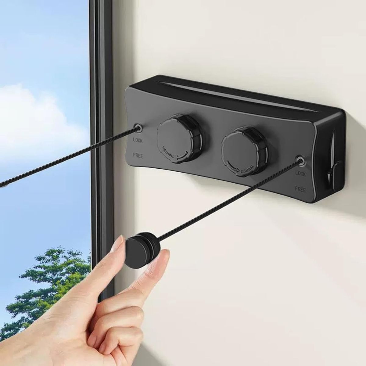 ELMEJORPRECIO - Tendedero Retráctil Doble para Ropa Smart Negro