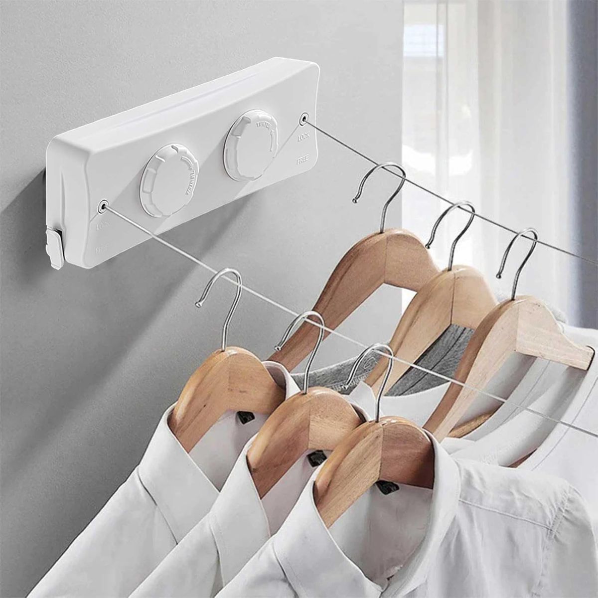 ELMEJORPRECIO - Tendedero Retráctil Doble para Ropa Smart Blanco