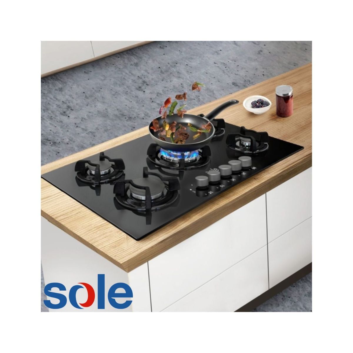SOLE - Cocina Empotrable Sole Vidrio Templado de 5 Hornillas 86 cm SOLCO033