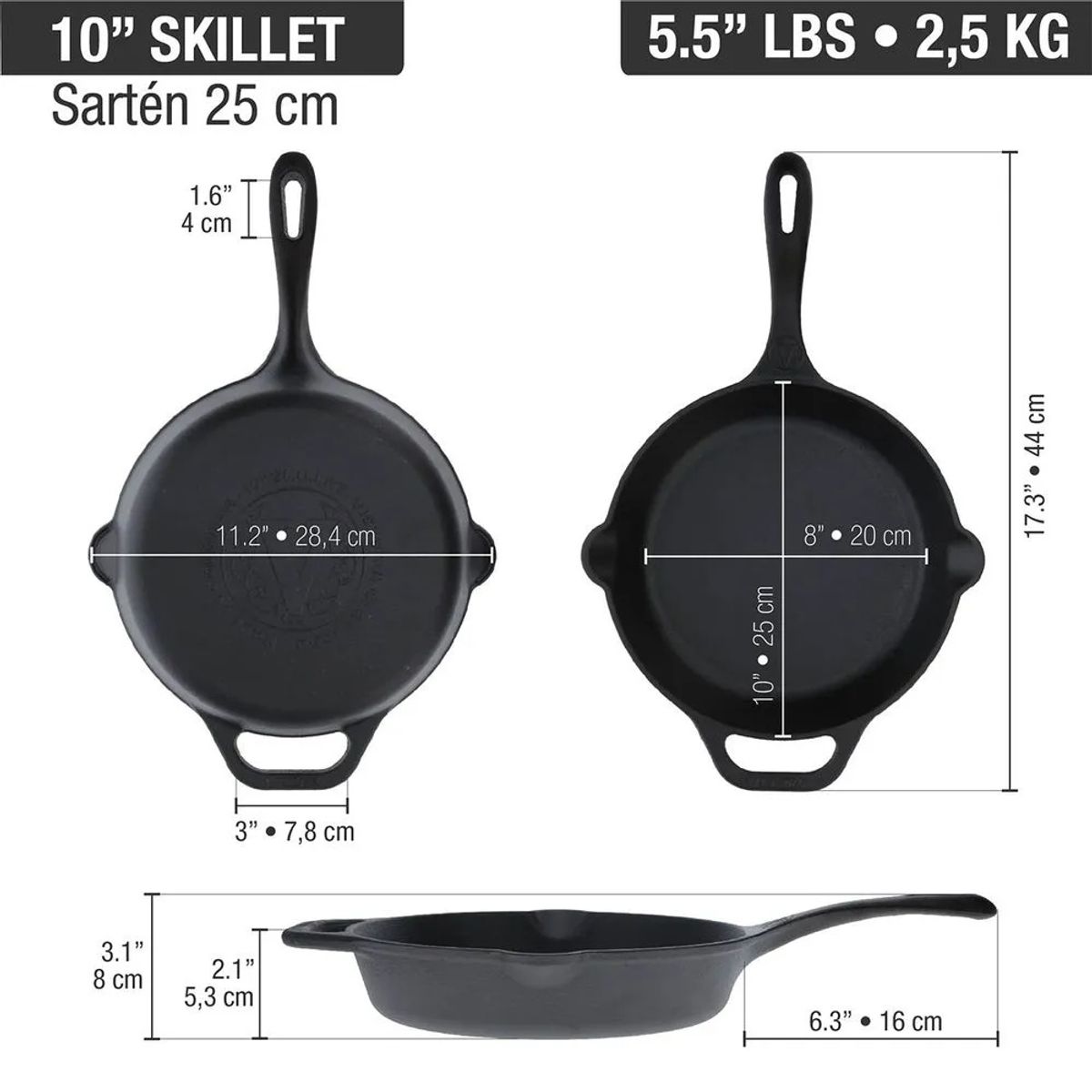 VICTORIA - SARTÉN VICTORIA DE HIERRO FUNDIDO 25 CM DIAMETRO PRECURADA