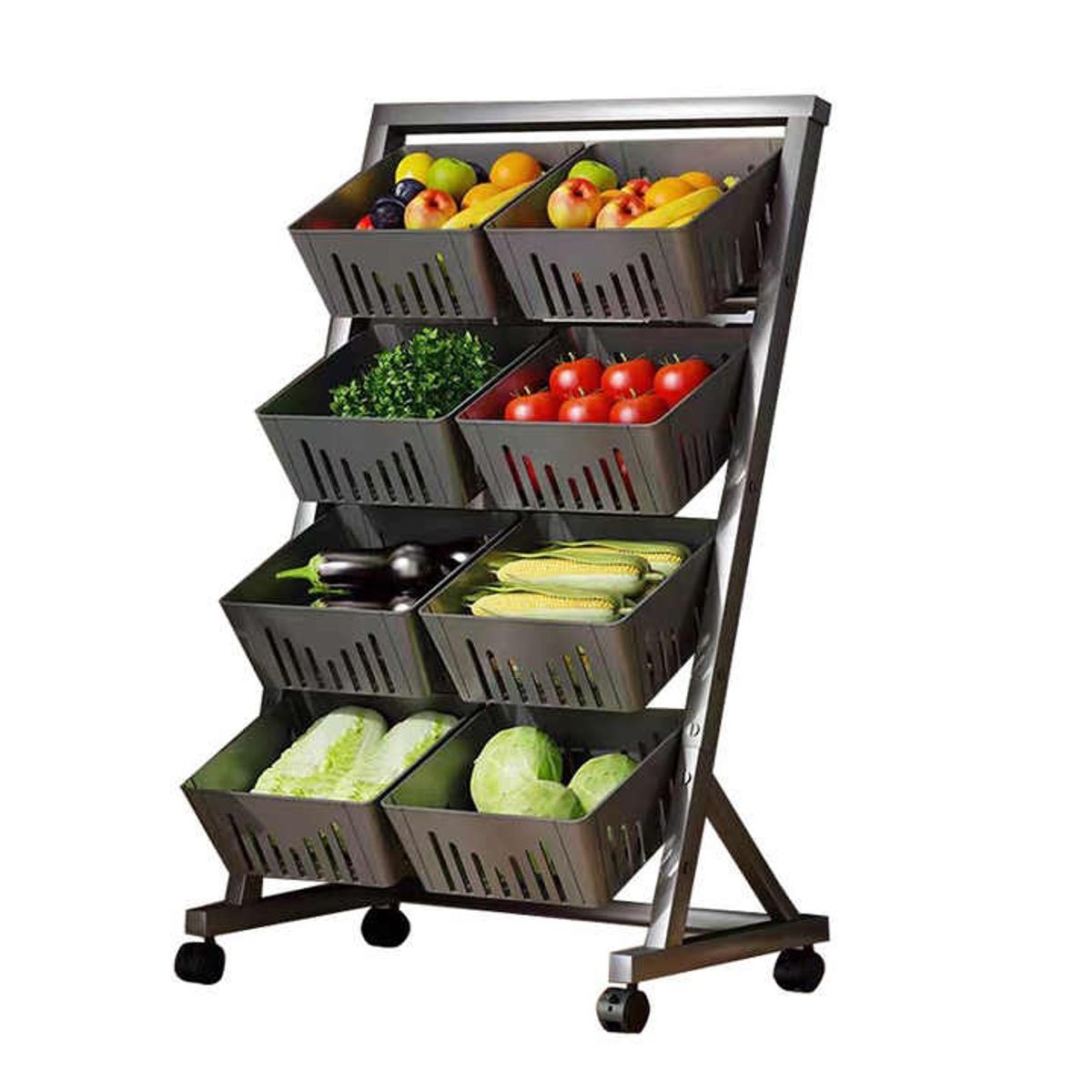 GENERICO - Organizador de cocina para verduras frutas 4 niveles Negro