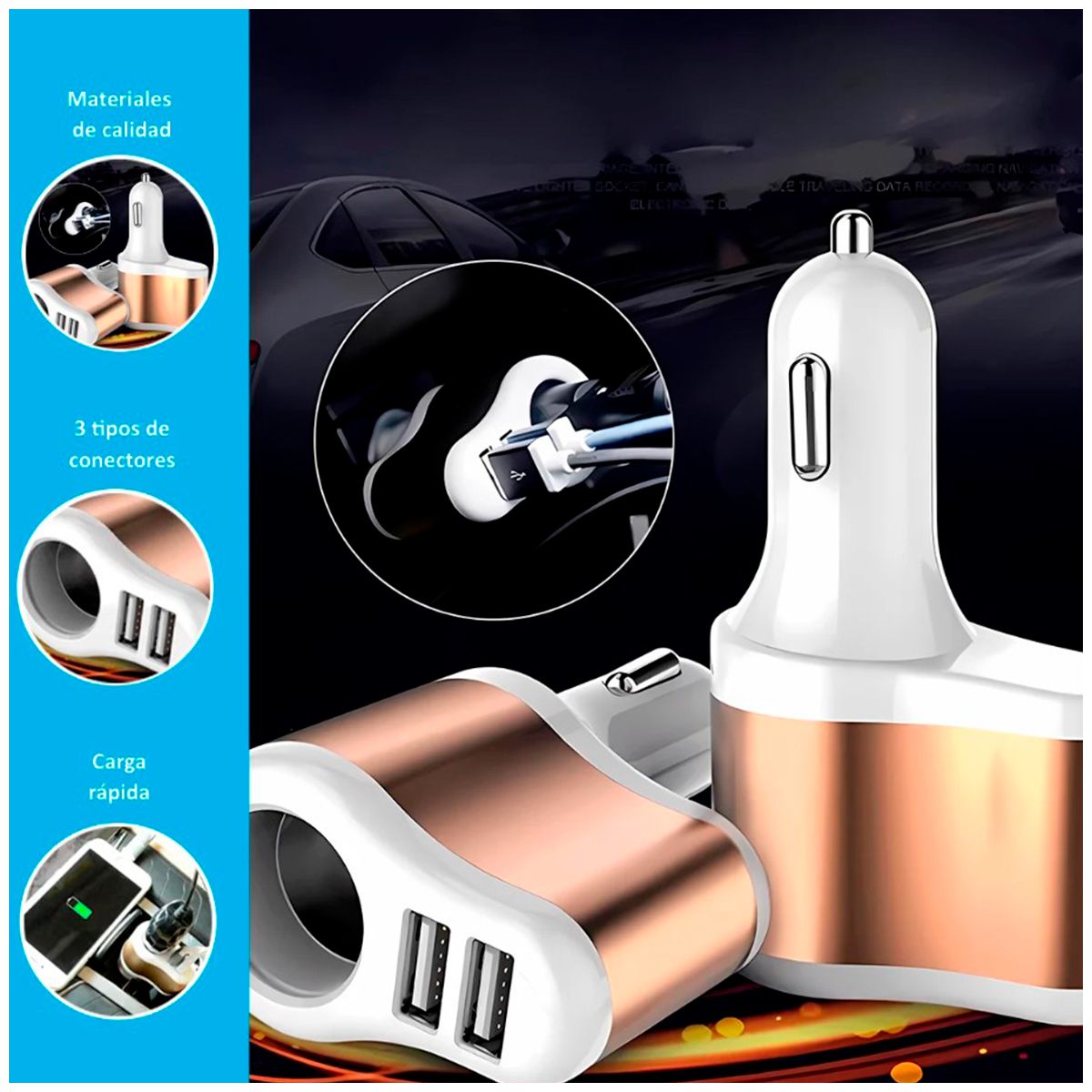 GENERICO - Cargador Rápido de Automóvil YL-805 Dual USB y Puerto Encendedor