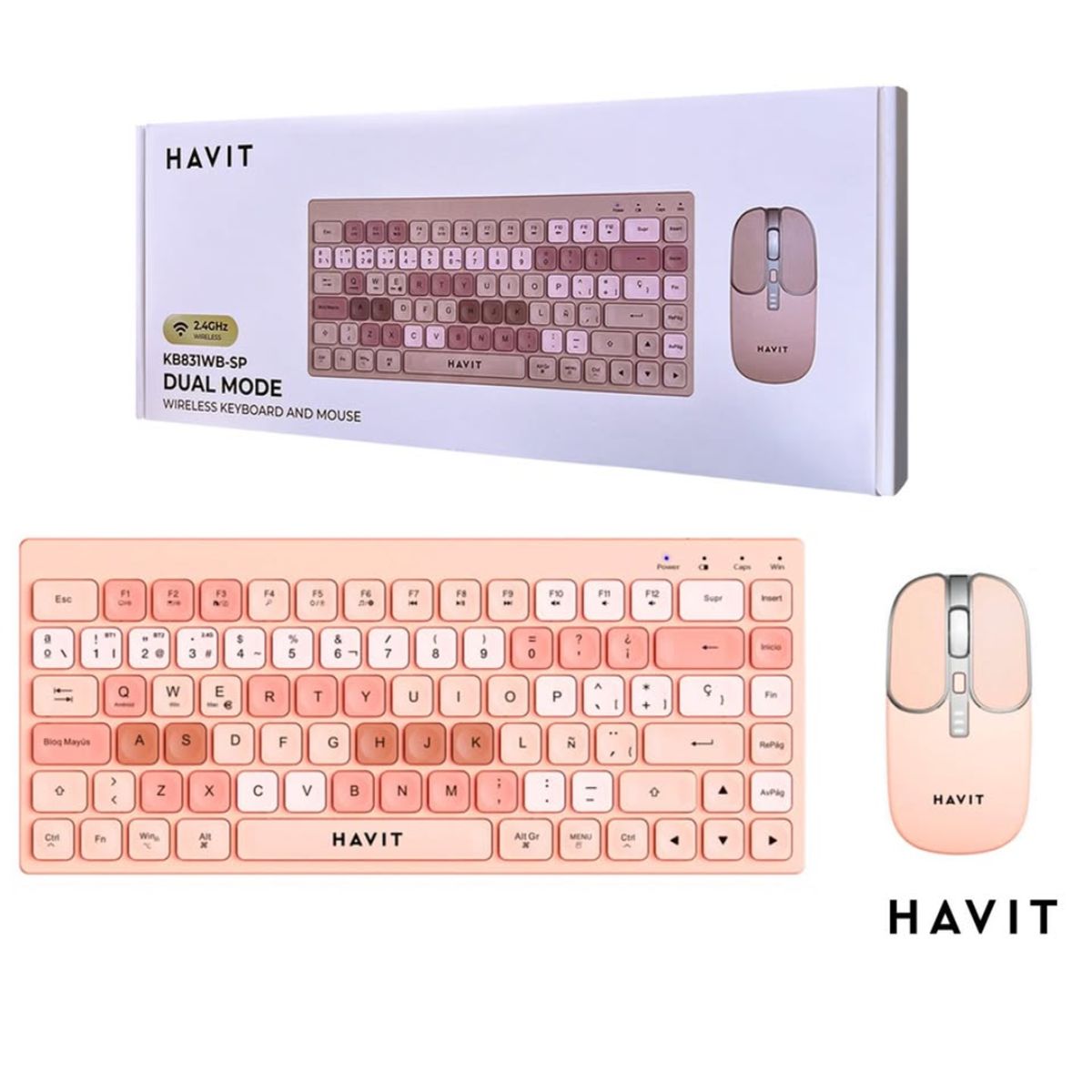 HAVIT - KIT TECLADO Y MOUSE INALAMBRICO RECARGABLE COLOR ROSA HAVIT