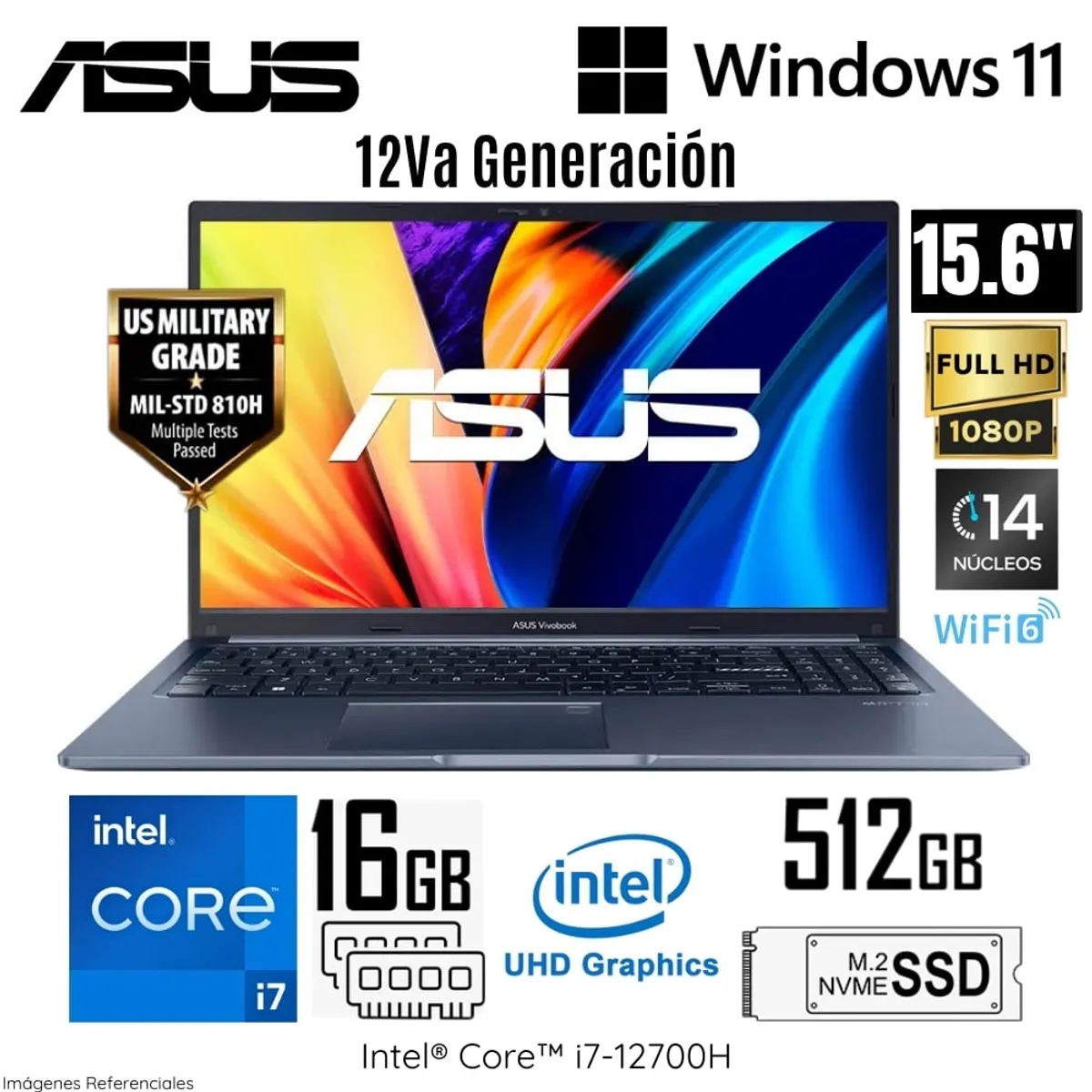 ASUS - Laptop Asus VivaBook 15 X1502ZA-EJ2466W Intel Core i7-12700H 16GB RAM 512GB SSD 15.6"  FHD Windows 11
