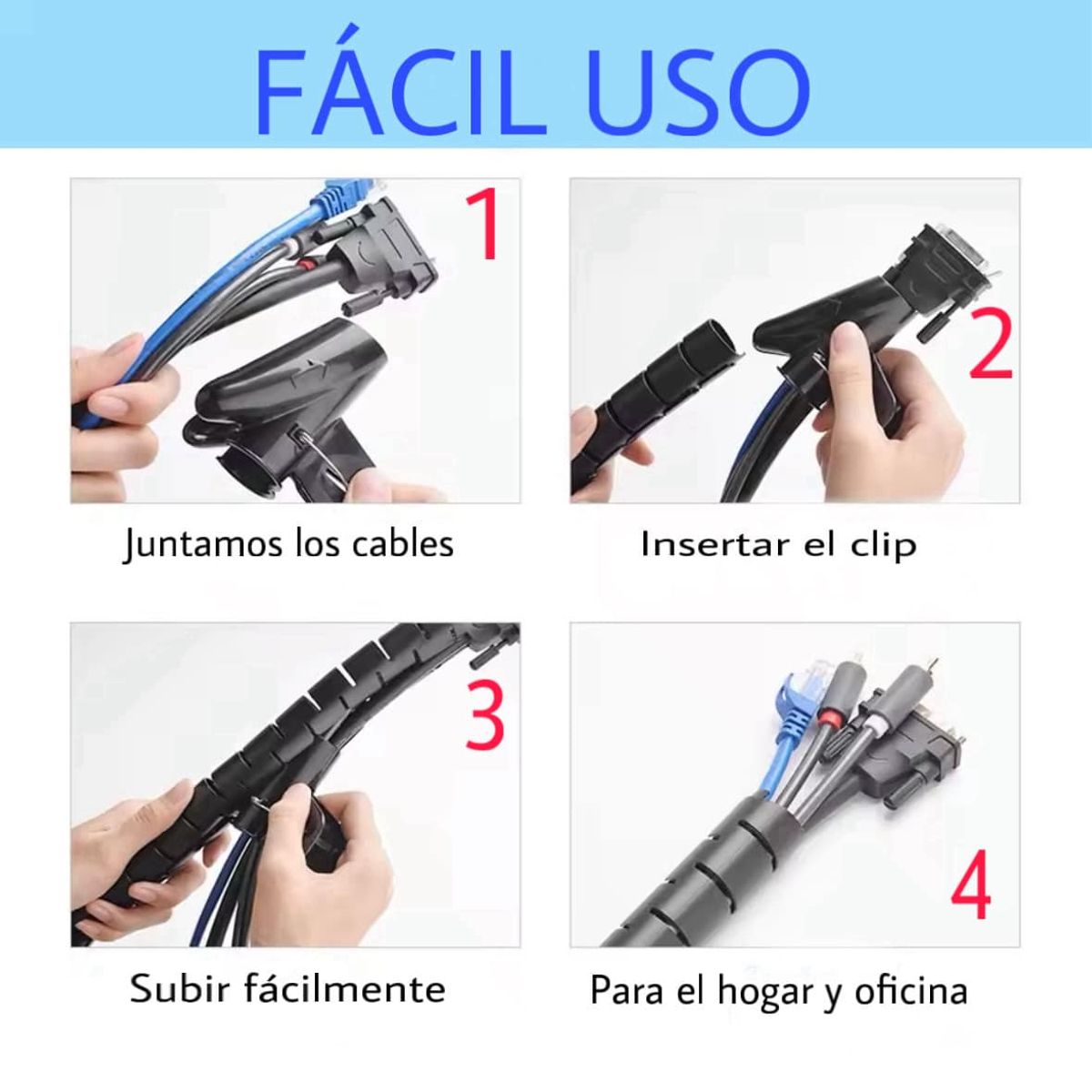 GENERICO - Organizador de Cables en Espiral TV y Ordenador