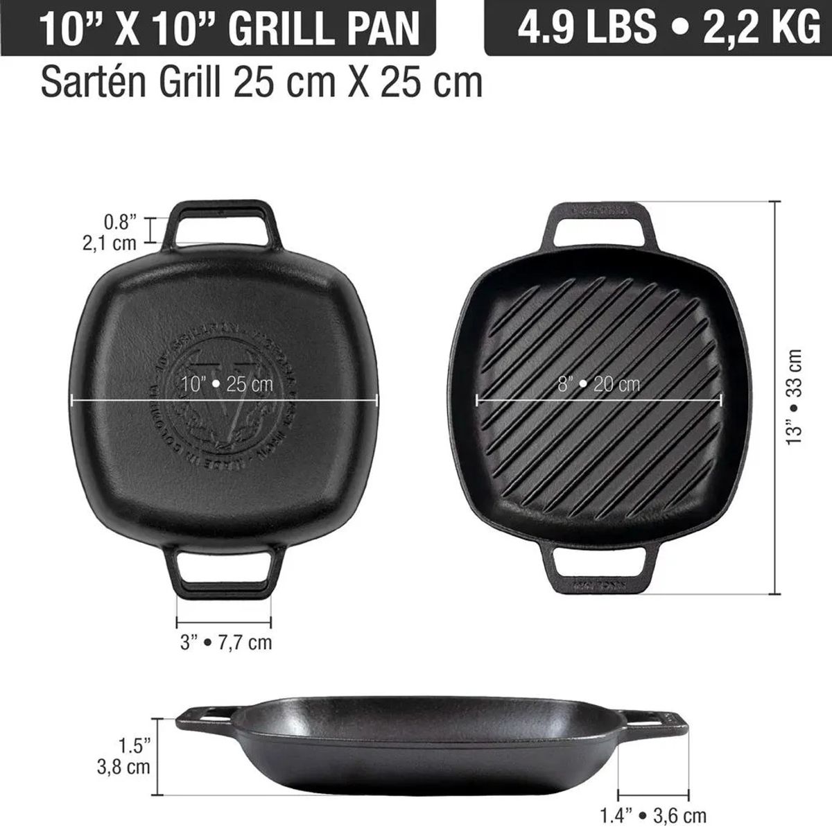 VICTORIA - SARTÉN GRILL VICTORIA DE HIERRO FUNDIDO 25X25 CM PRECURADA