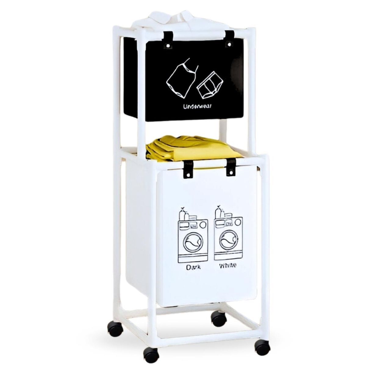 MINARI - Cesta Organizador de Ropa Para Lavandería 2 Niveles con Ruedas BL CL20